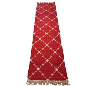 Pottery Barn Dot Dash Indoor Outdoor Runner Rug Red Tan 2.5x9 Geometric 3739596